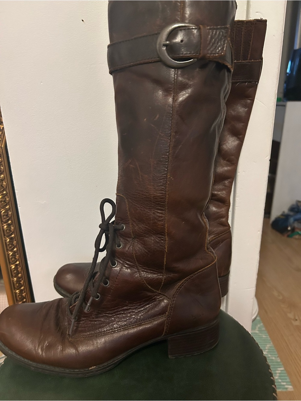 boc Dark Brown Lace-Up Leather Mid-Calf Boot with Side Zip